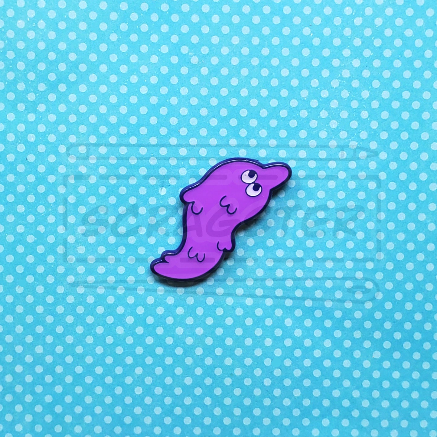 Worm on a String 1.5" Dyed Metal Enamel Pin